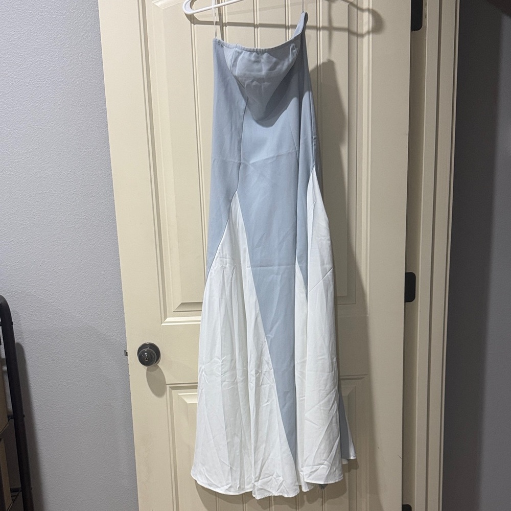 Commense Light Blue & White Paneled Maxi Skirt